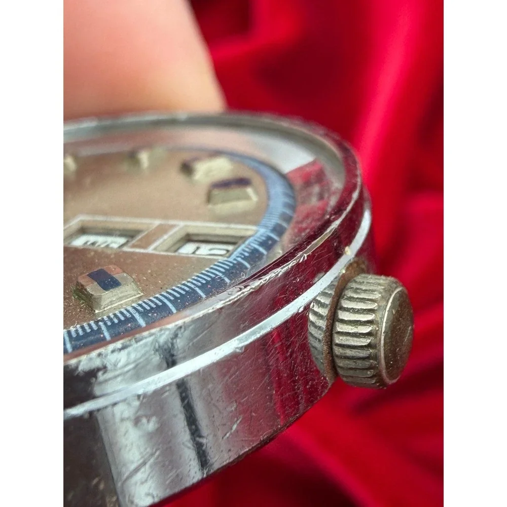 Vintage Timex Water Resistant Day Date Watch Head For Parts Restoration 35mm